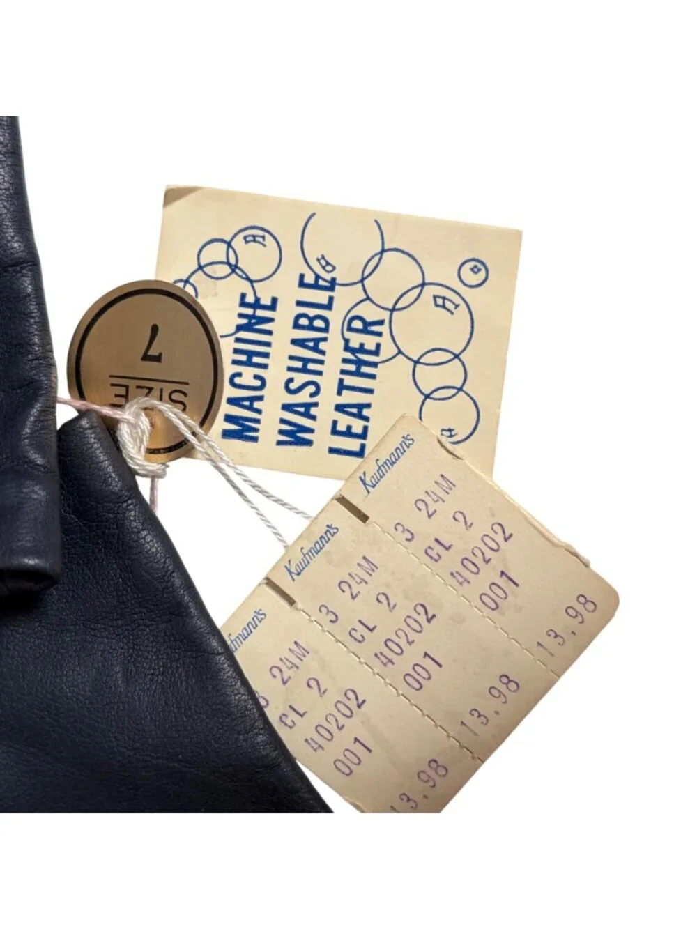 Vintage Navy Blue Leather Gloves Size 7 Machine Washable Womens Winter Wear